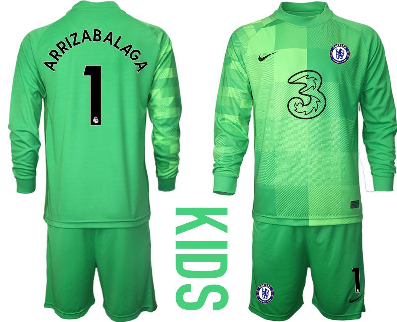 Youth 2021-2022 Club Chelsea green goalkeeper long sleeve #1 Soccer Jersey